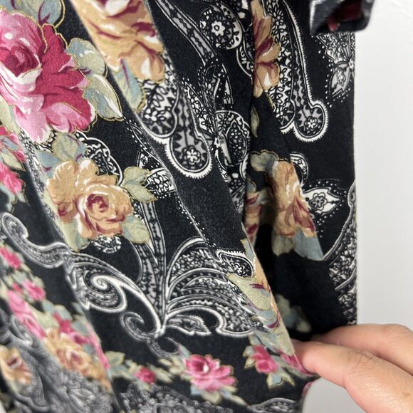 LA Intimates Dress Women Small Black Floral Short Sleeve Maxi Pockets Sleepwear - Picture 12 of 16